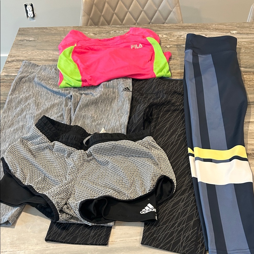 Calvin Klein Performance Gray and Blue Activewear Adidas shorts Fila shirt sz M